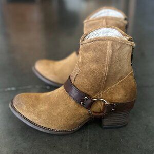 Freebird By Steven SPIRIT Tan Brown Leather Suede Western Ankle Boots Sz 7 NWOB